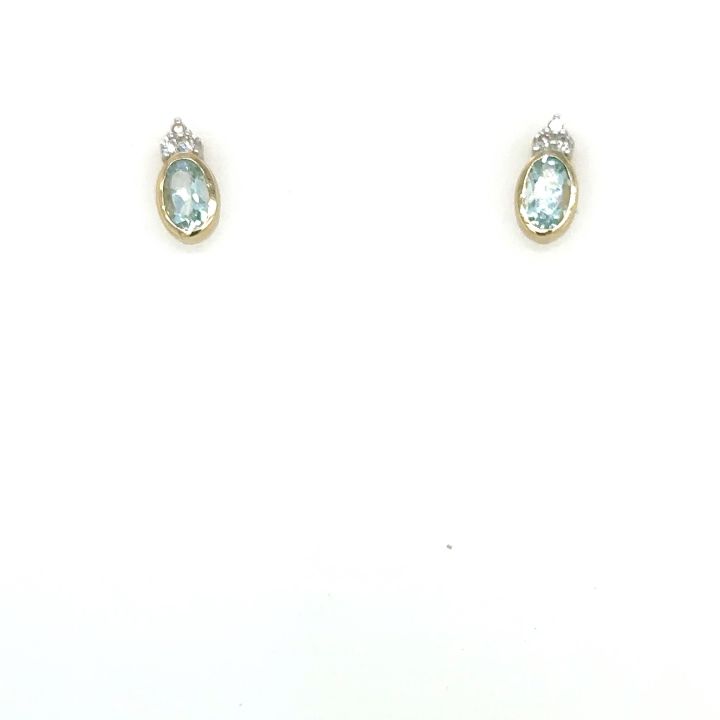 9ct Yellow Gold Aquamarine & Diamond Earrings