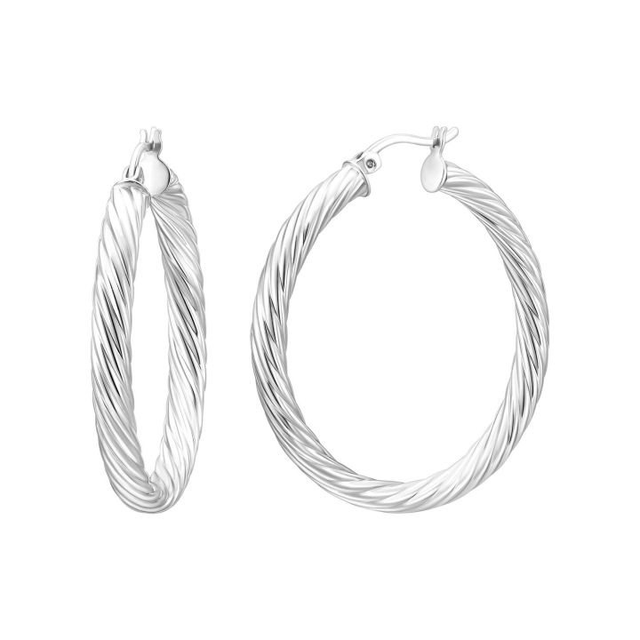 Mantra Silver 30mm Rope Hoop Earrings
