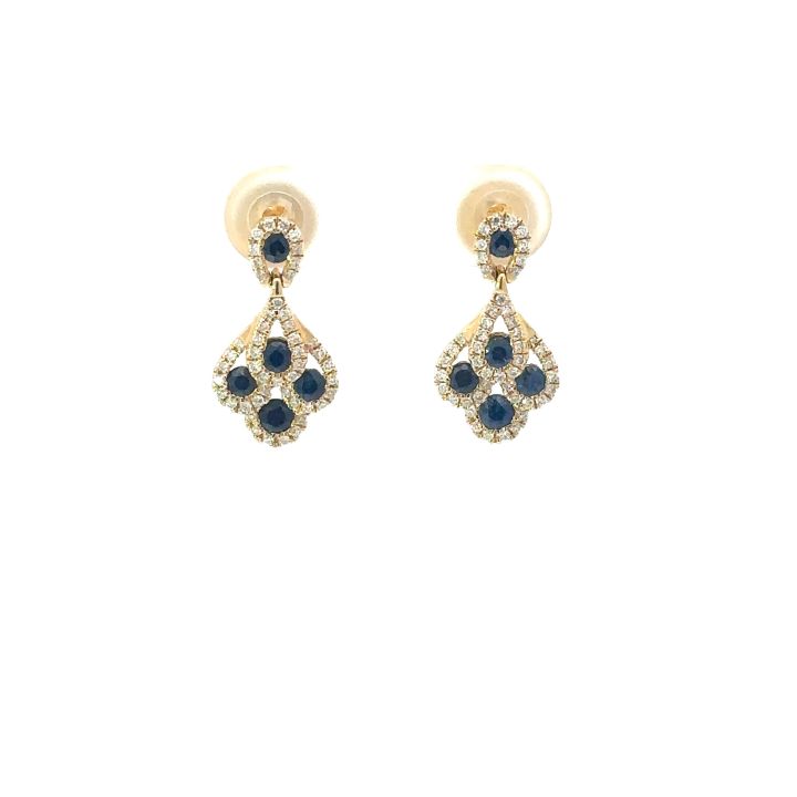 18ct Yellow Gold Sapphire & Diamond Peacock Earrings