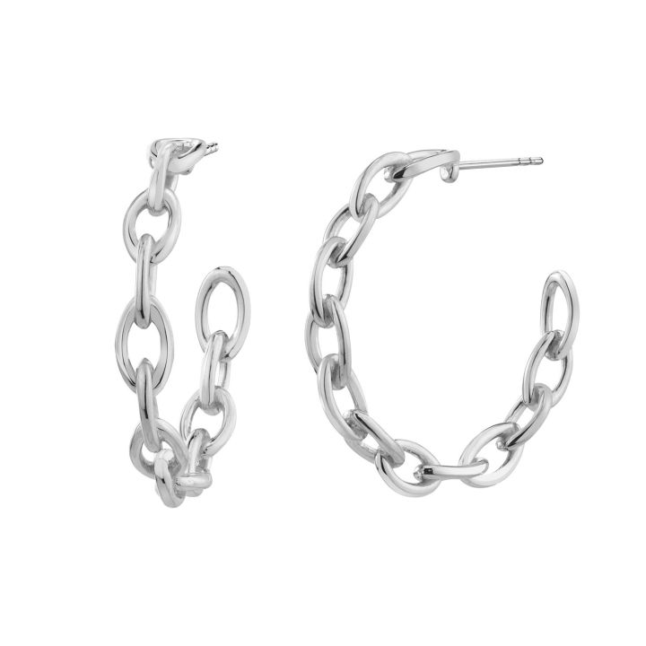 Mantra Silver Chain Hoop Earrings