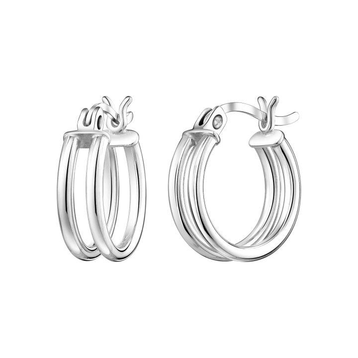 Mantra Silver Double Row Hoop Earrings