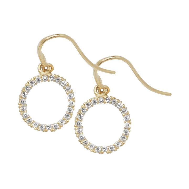 9ct Yellow Gold Open Circle Cubic Zirconia Drop Earrings