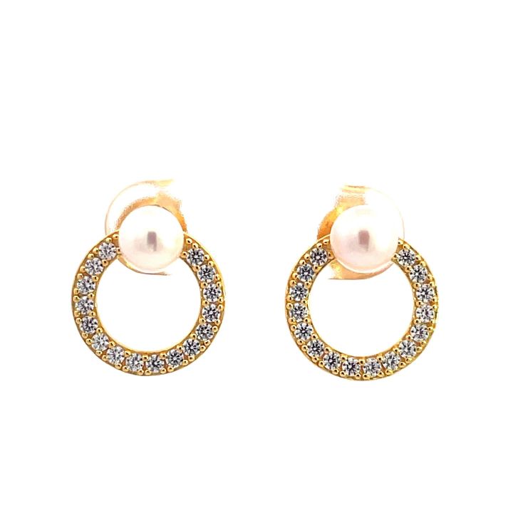 Georgini Gold Plated Pearl & Cubic Zirconia Stud Earrings