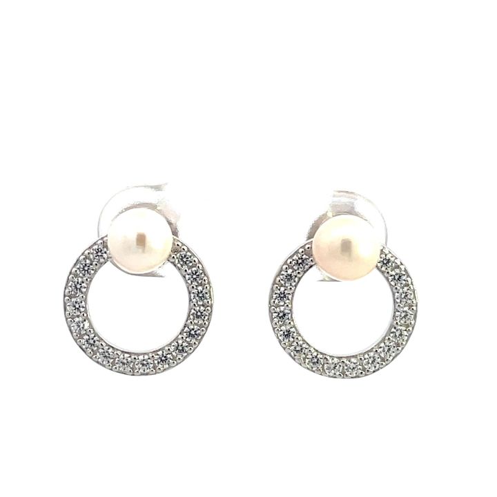 Georgini Silver Pearl & Cubic Zirconia Earrings