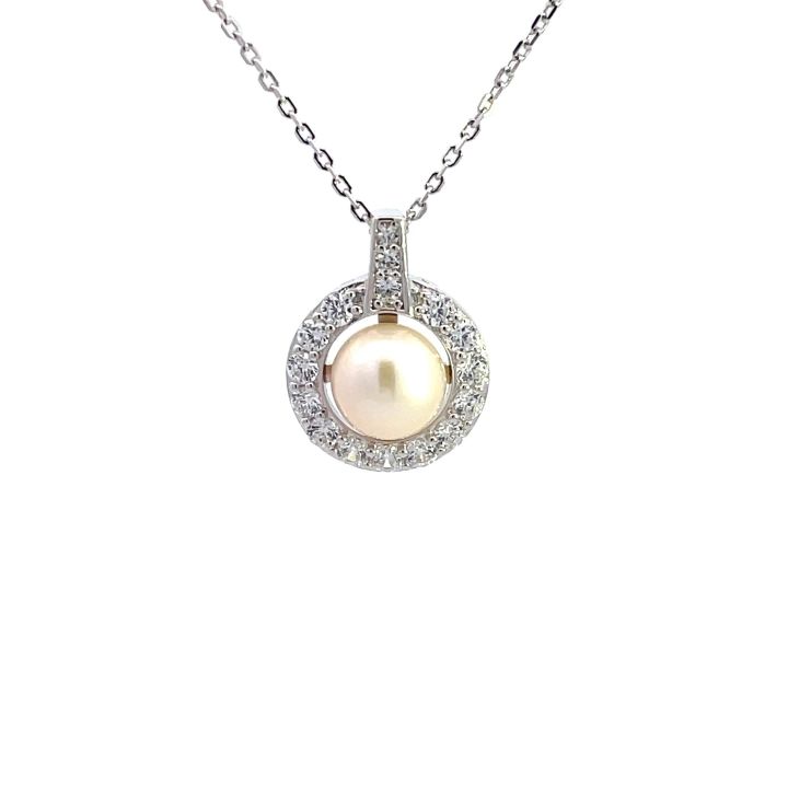 Georgini Silver Pearl & Cubic Zirconia Halo Pendant