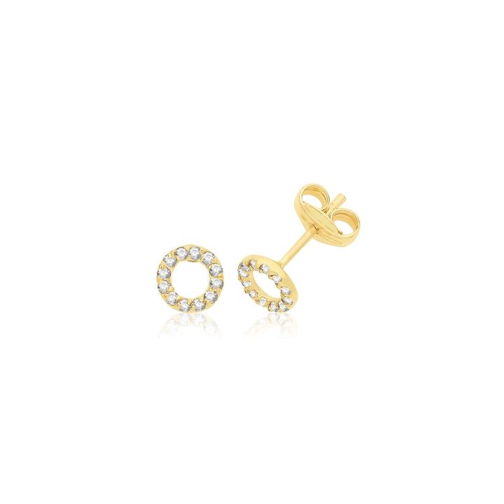 9ct Yellow Gold Small Open Circle Cubic Zirconia Stud Earrings