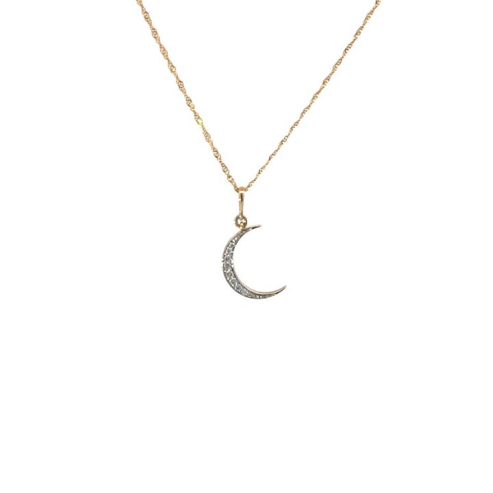 9ct Yellow Gold Diamond Set Moon Pendant