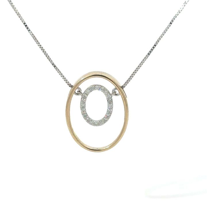 9ct Yellow & White Gold Open Ovals Diamond Pendant