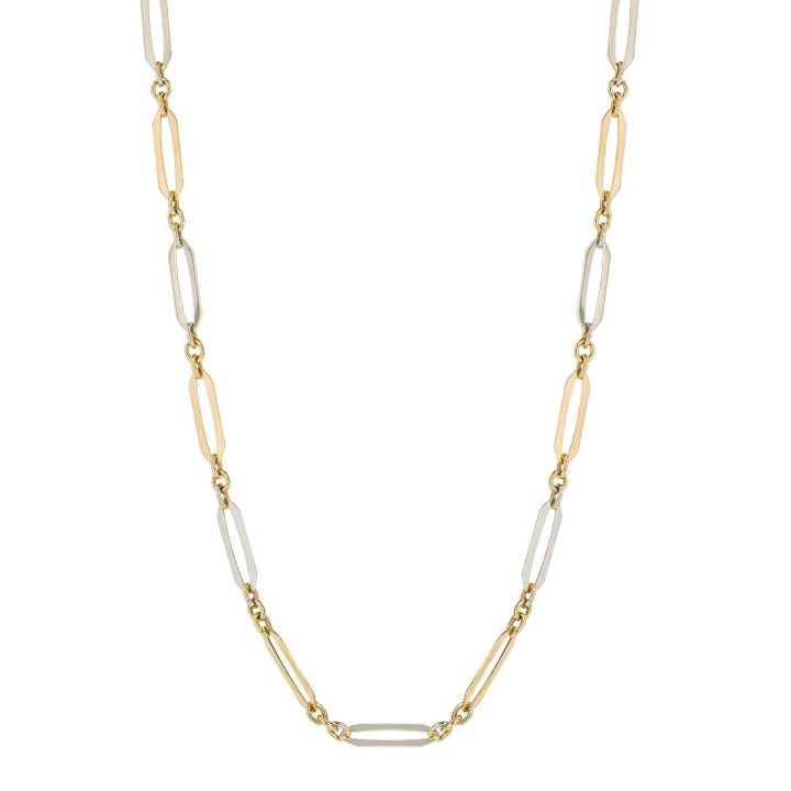 9ct Yellow & White Gold Elongated Link Necklace