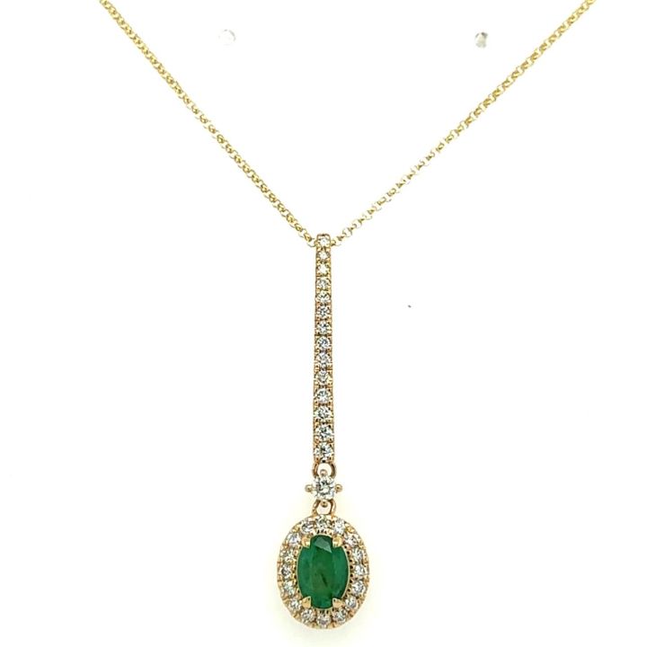 18ct Yellow Gold Emerald & Diamond Cluster Drop Pendant