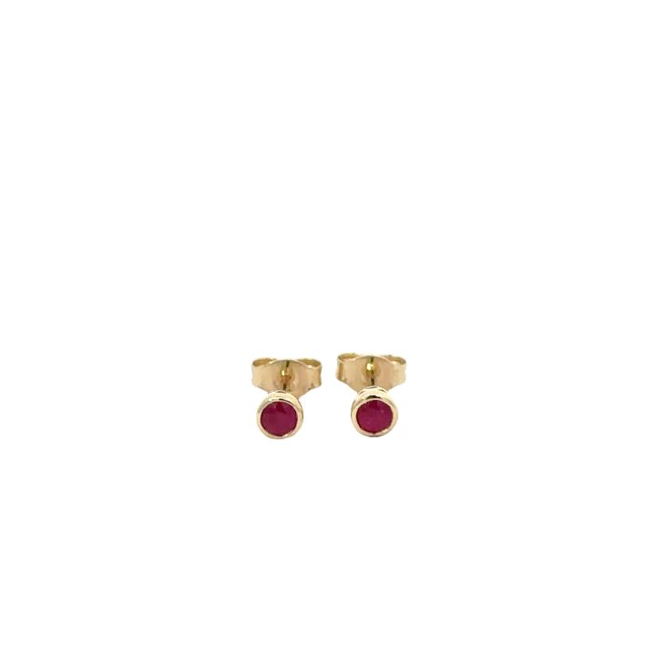 9ct Yellow Gold Round Ruby Stud Earrings