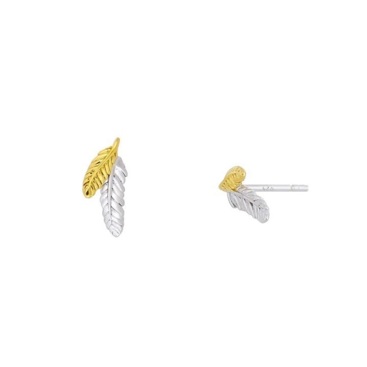 Azendi Silver & Gold Plated Double Feather Stud Earrings