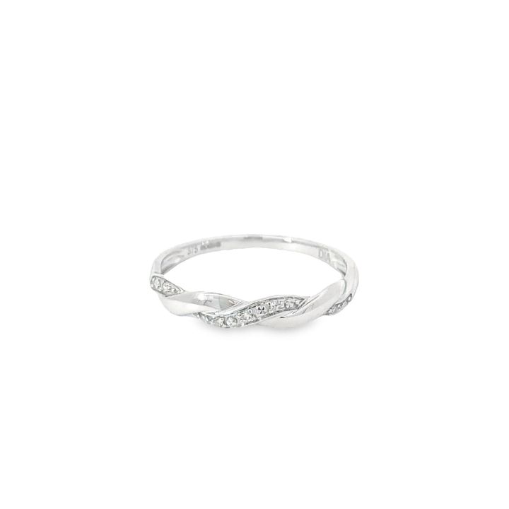 9ct White Gold Wavy Diamond Set Ring