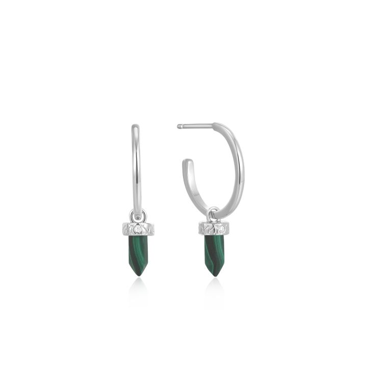 Ania Haie Silver Malachite Point Hoop Earrings