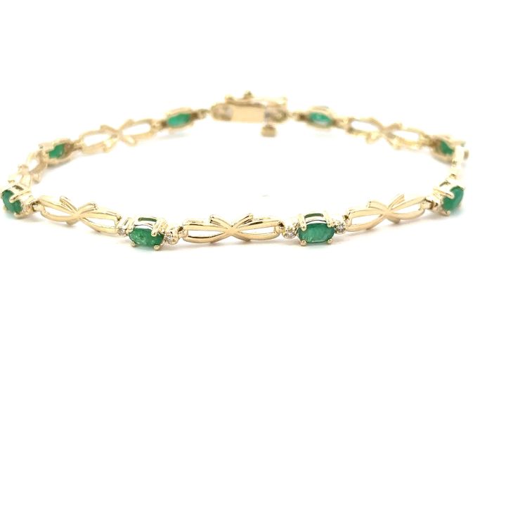 9ct Yellow Gold Emerald & Diamond Bracelet