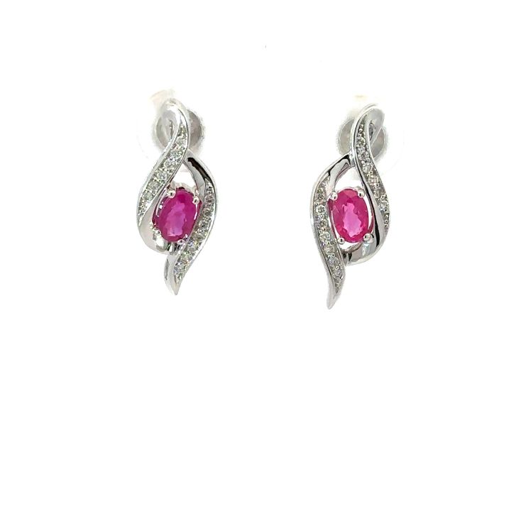 9ct White Gold Ruby & Diamond Twist Earrings