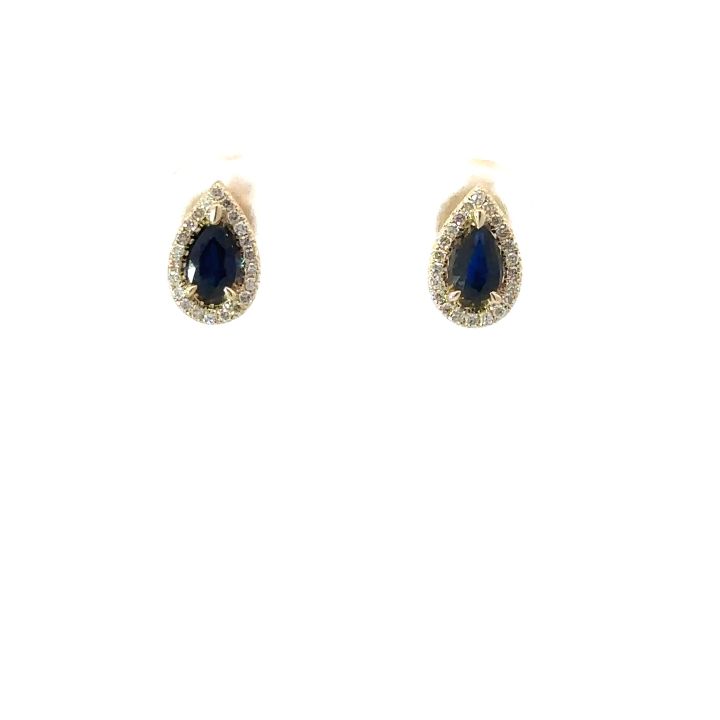 9ct Yellow Gold Pear Shaped Sapphire & Diamond Cluster Earrings