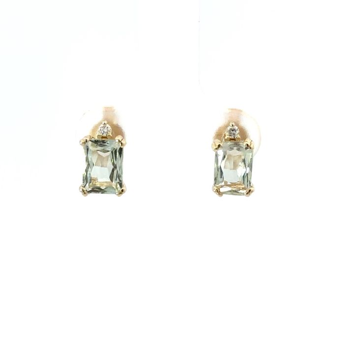 9ct Yellow Gold Green Amethyst & Diamond Earrings