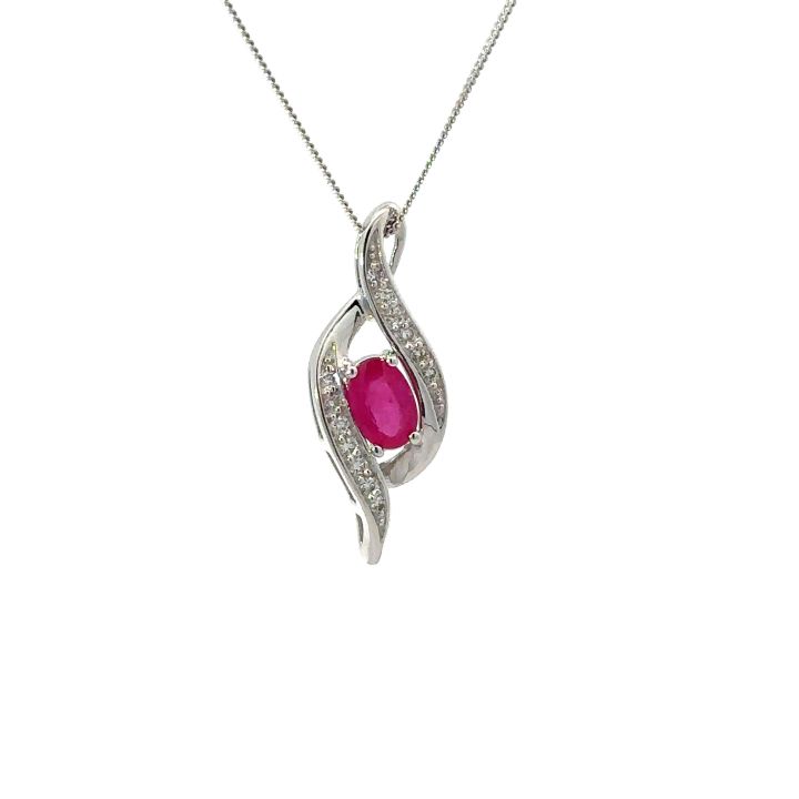 9ct White Gold Ruby & Diamond Twist Pendant