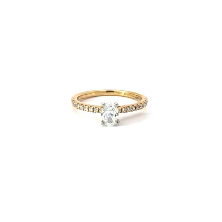 18ct Yellow Gold & Platinum Single Stone Oval Diamond Ring