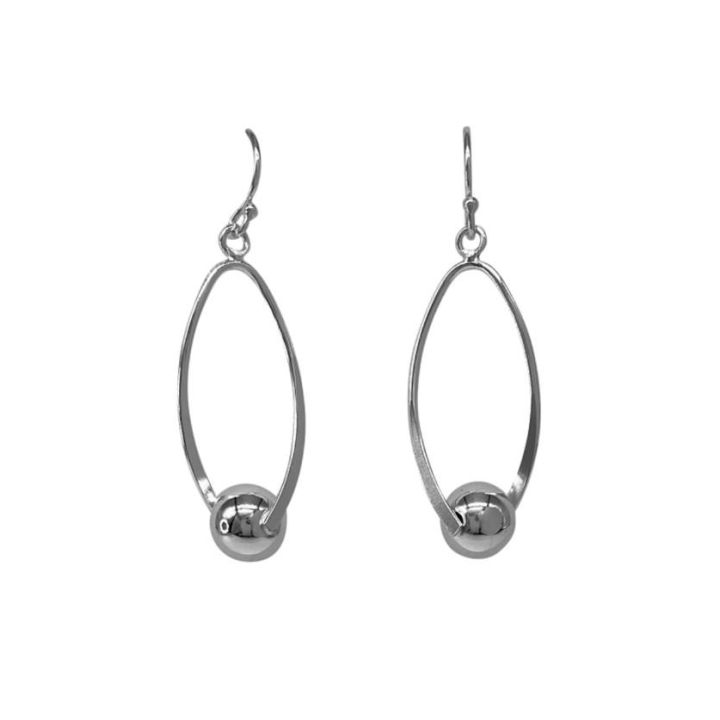 Lumi SIlver Open Oval Ball Drop Earrings