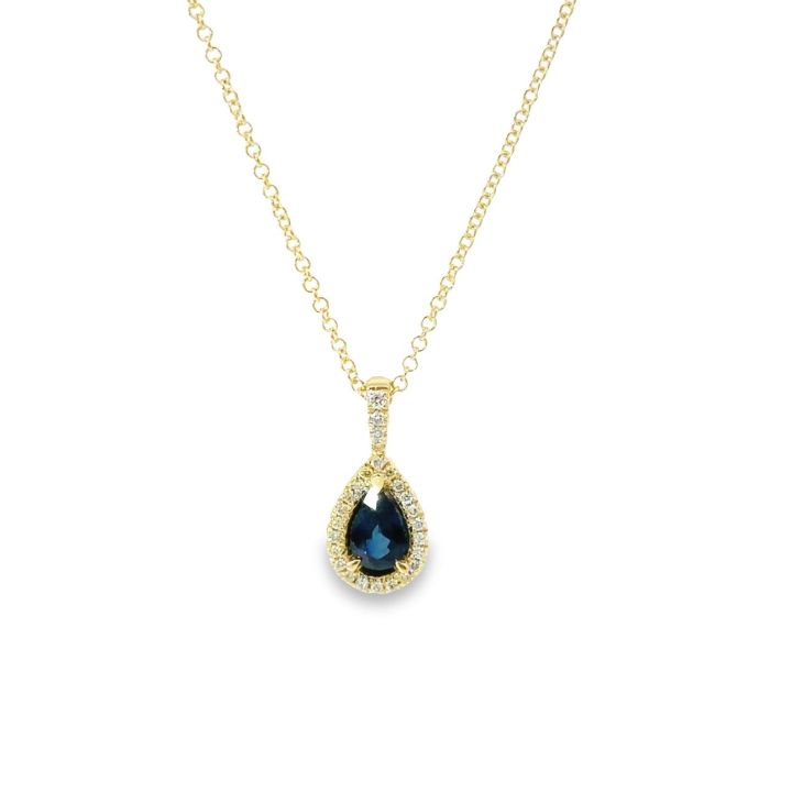 9ct Yellow Gold Pear Shaped Sapphire & Diamond Cluster Pendant