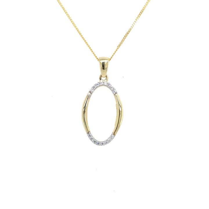 9ct Yellow Gold Open Oval Cubic Zirconia Pendant