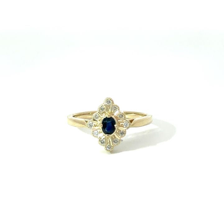 9ct Yellow Gold Marquise Shape Sapphire & Diamond Ring
