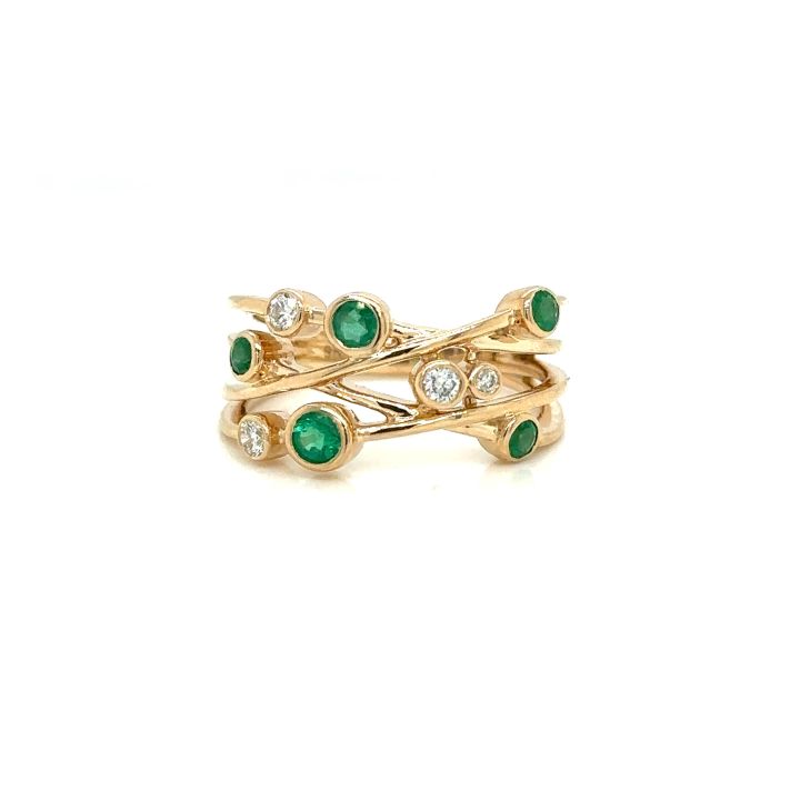 9ct Yellow Gold Emerald & Diamond Scatter Ring