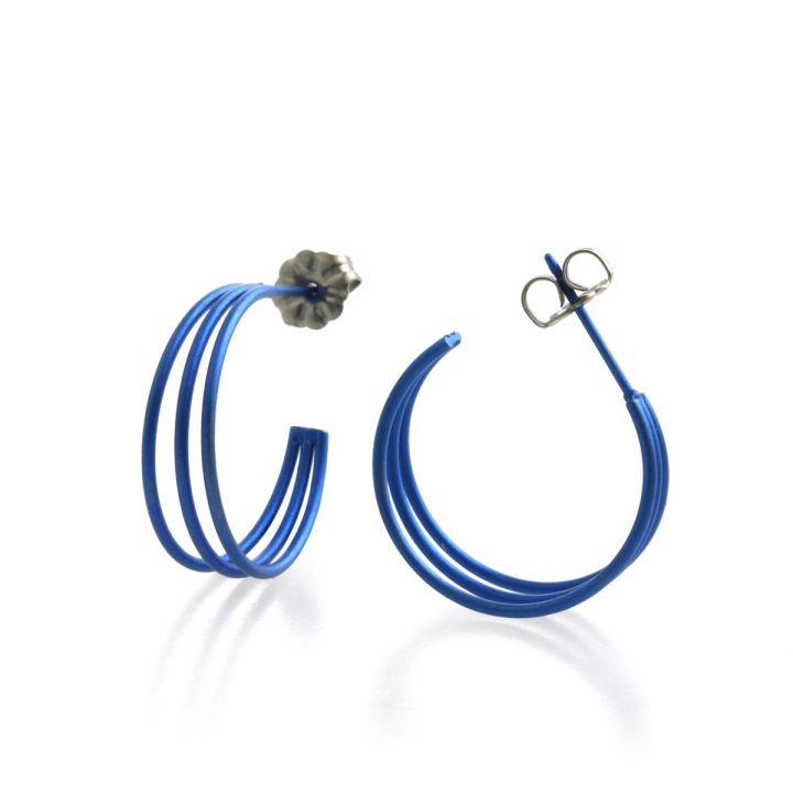 Ti2 Titanium Blue Three Strand Hoop Earrings