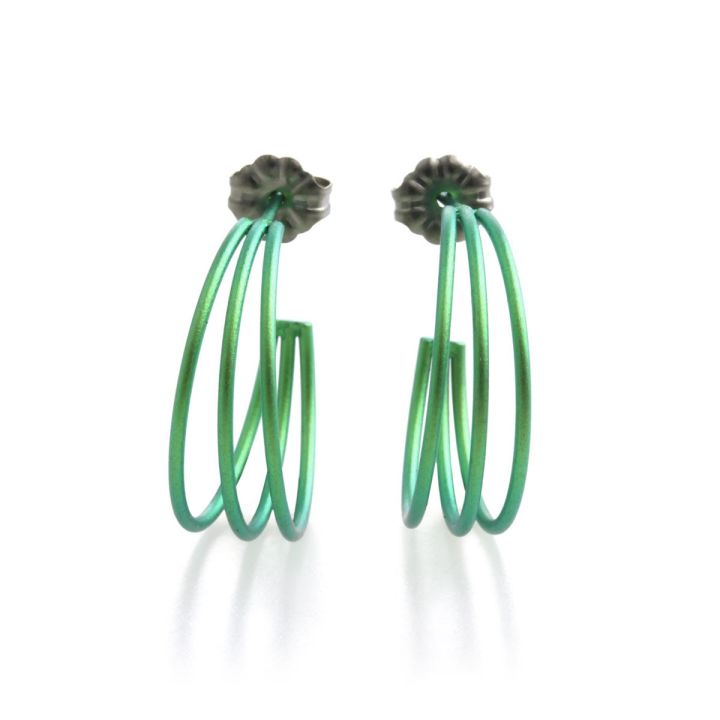Ti2 Titanium Green Three Strand Hoop Earrings