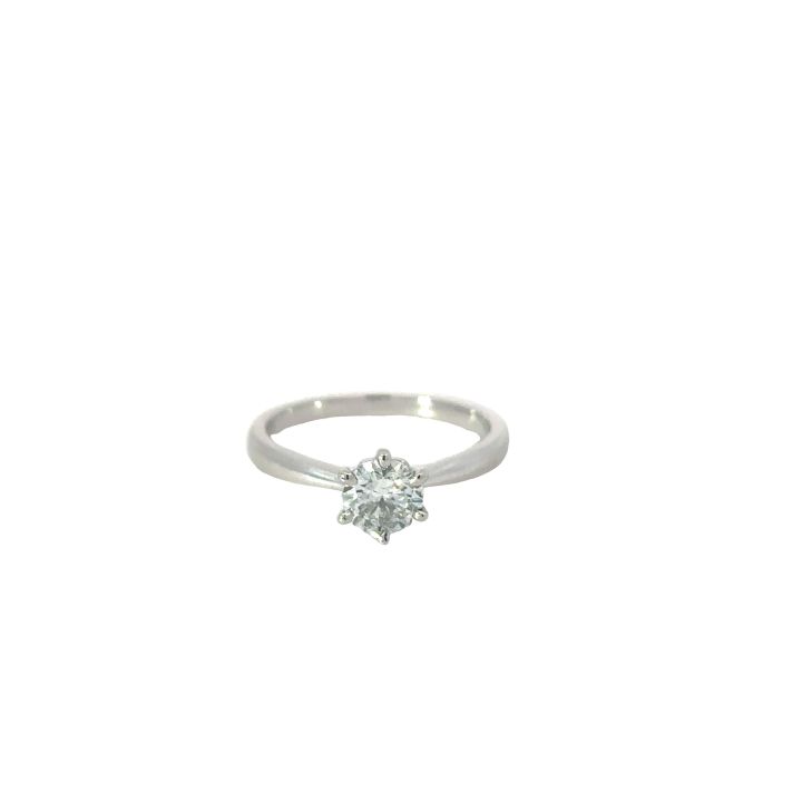 Platinum 0.70ct Round Brilliant Cut Diamond Six Claw Set Ring