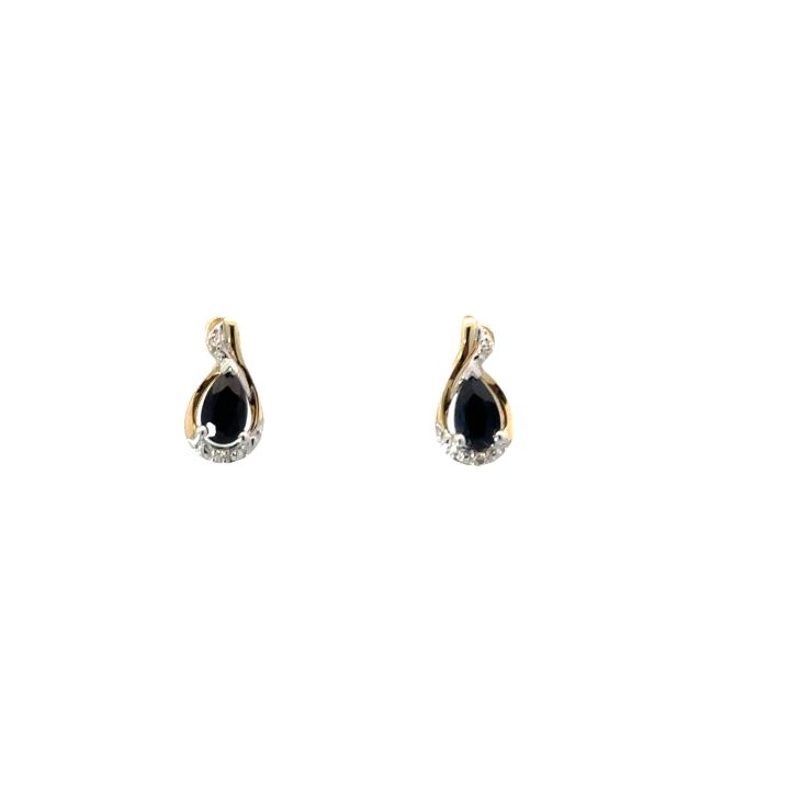 9ct Yellow Gold Sapphire & Diamond Pear Shaped Stud Earrings