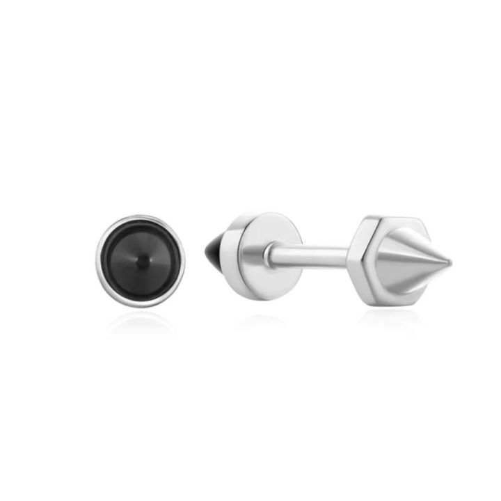 Ania Haie Silver Black Agate Point Barbell Earrings