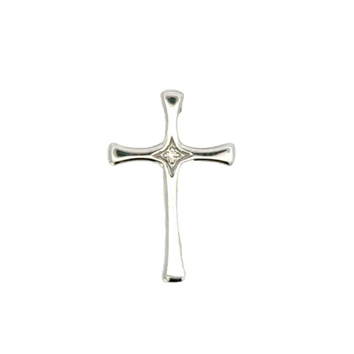 9ct White Gold Diamond Set Cross Pendant