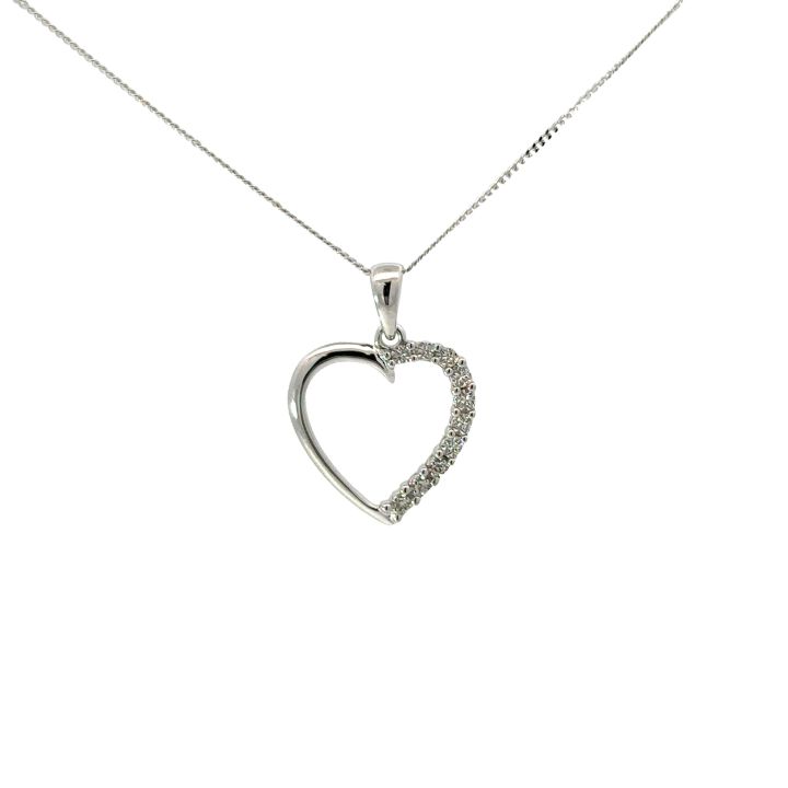 9ct White Gold Half Diamond Set Heart Pendant