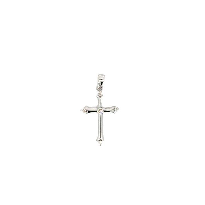 9ct White Gold Five Diamond Cross Pendant