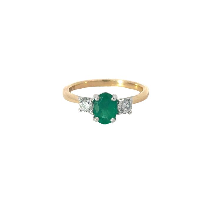 18ct Yellow & White Gold Oval Emerald & Diamond Ring