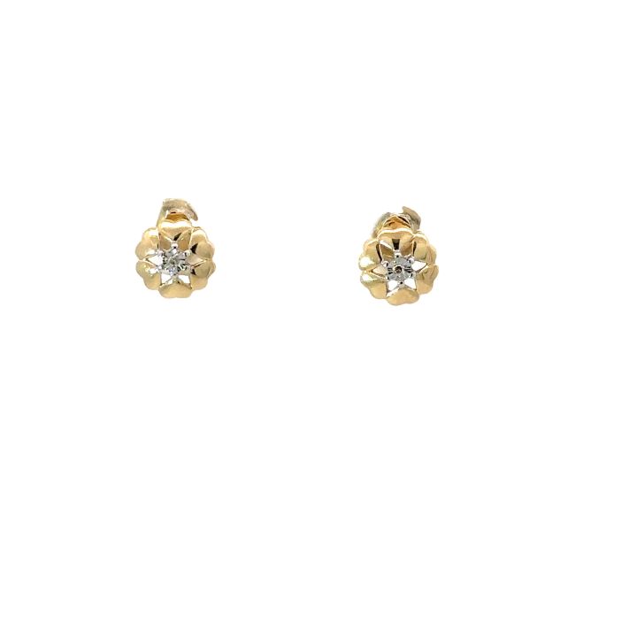9ct Yellow Gold Diamond Set Heart Surround Stud Earrings