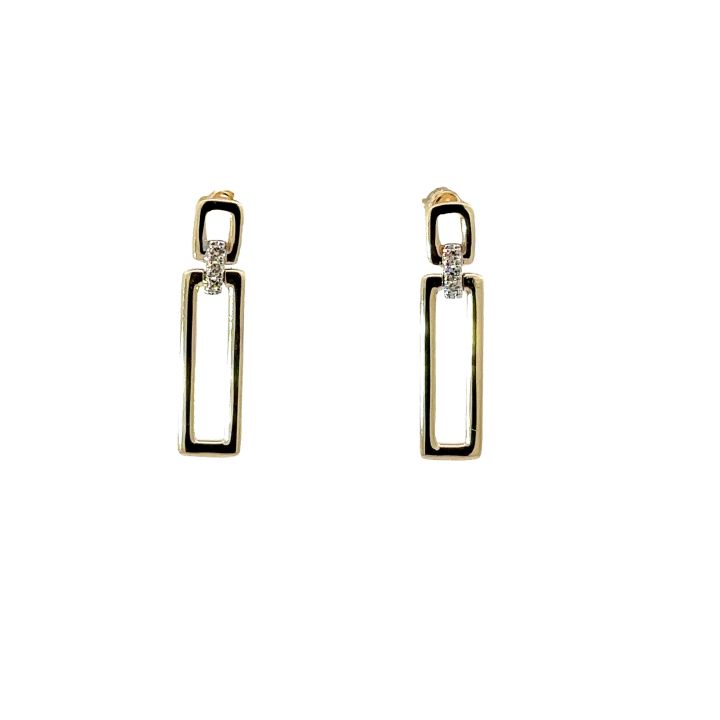 9ct Yellow Gold Rectangular Diamond Set Drop Earrings