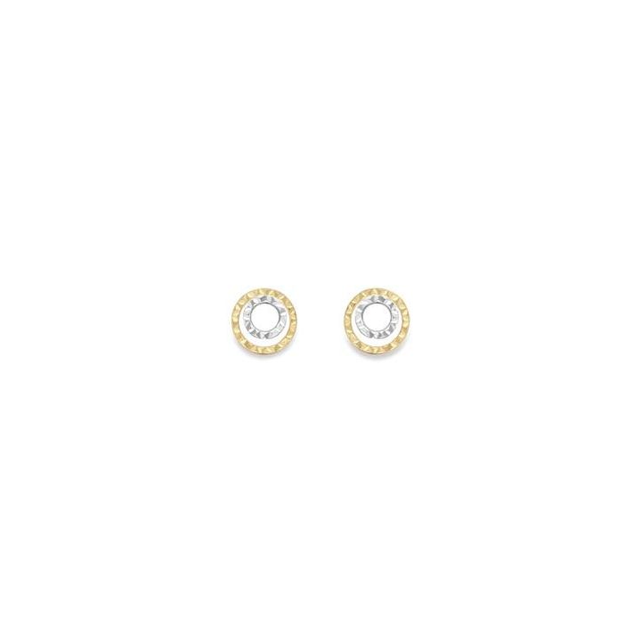 9ct Yellow & White Gold Diamond Cut Circle Earrings