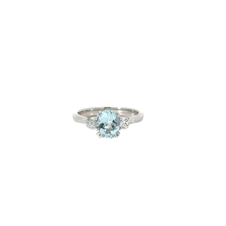 Platinum Oval Aquamarine & Diamond Ring