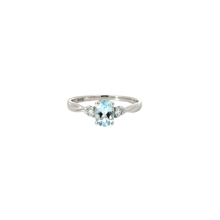 Platinum Aquamarine & Diamond Three Stone Ring