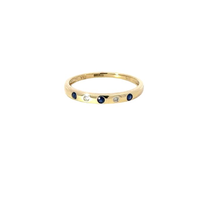9ct Yellow Gold Sapphire & Diamond Flush Set Ring