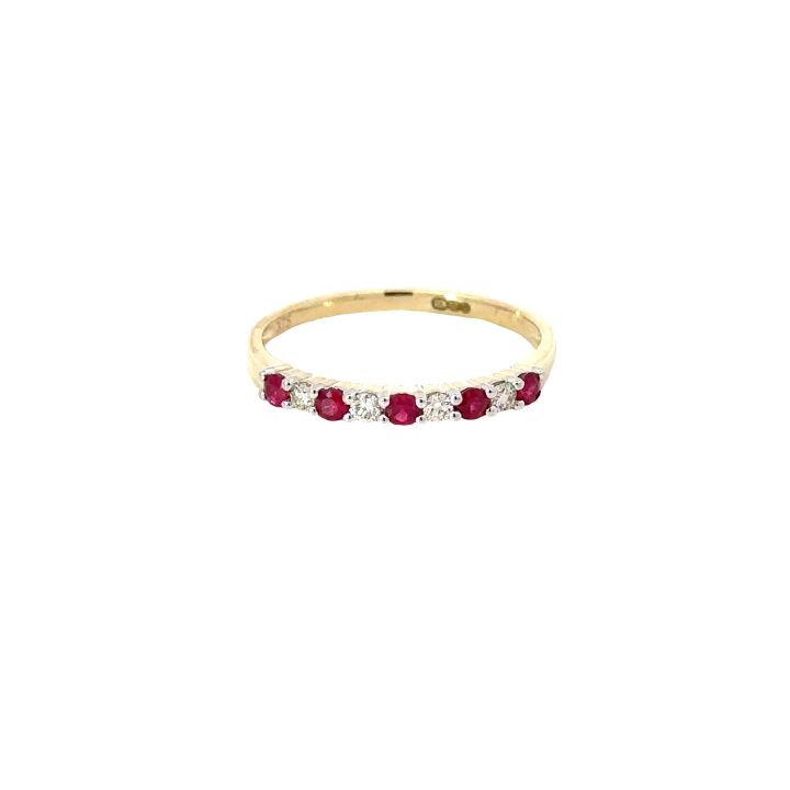 9ct Yellow Gold Nine Stone Ruby & Diamond Half Eternity Ring