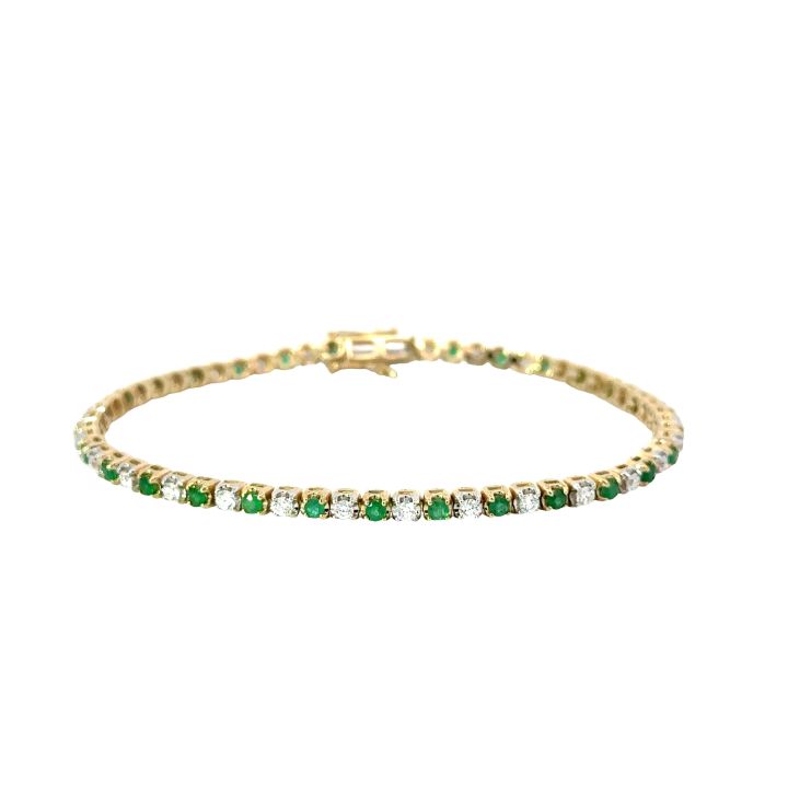 9ct Yellow Gold Emerald & Diamond Bracelet
