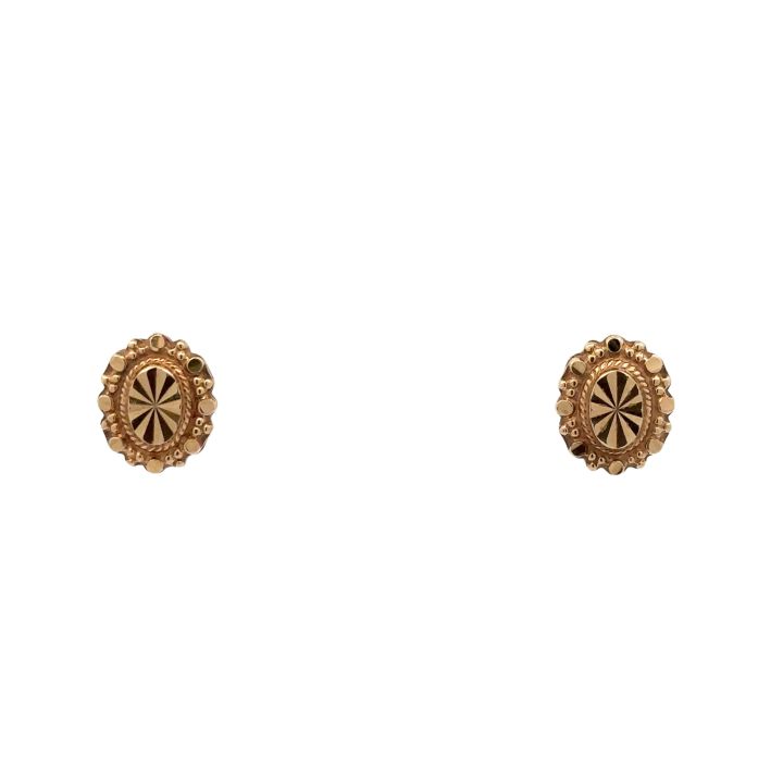 Pre Owned 9ct Yellow Gold Oval Diamond Cut Stud Earrings