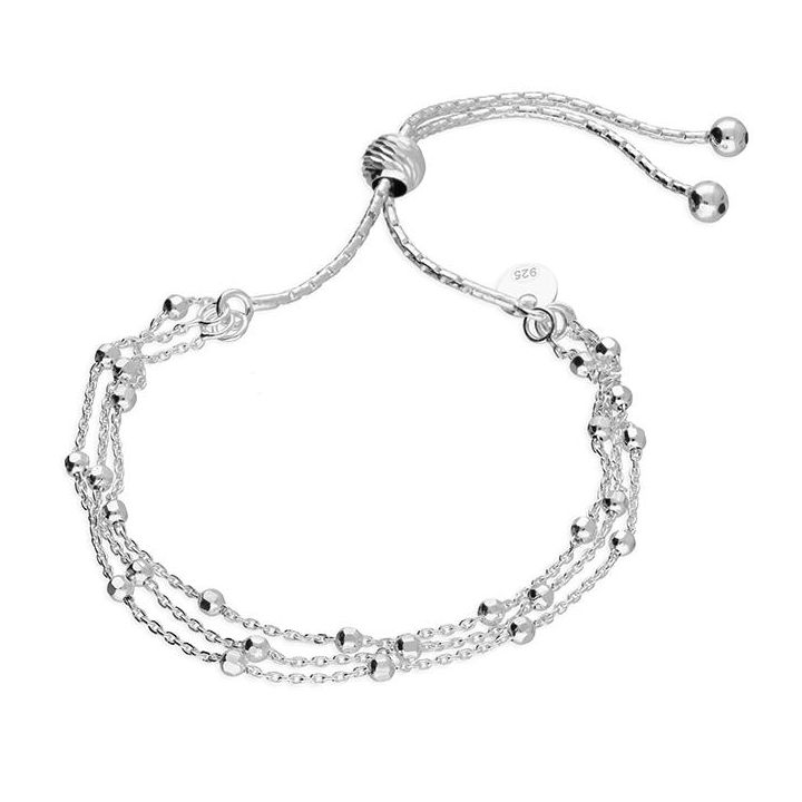 Sterling Silver Three Row Diamond Cut Bead Bracelet