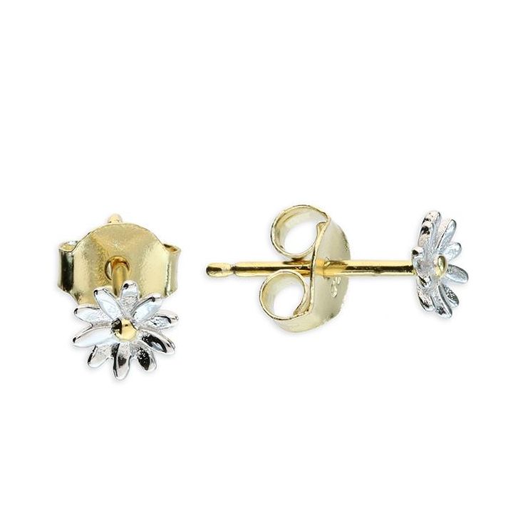 Sterling Silver Two Tone Daisy Stud Earrings