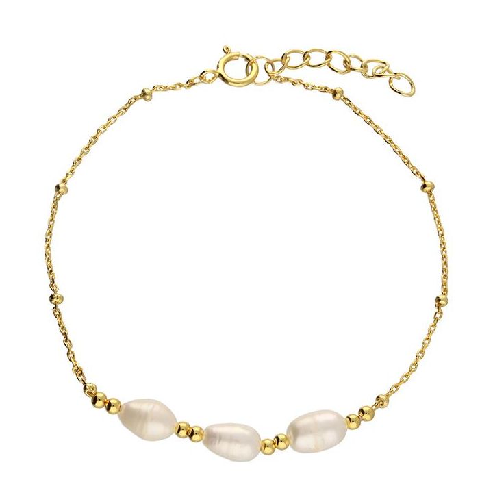 Yellow Gold Plated Trio of Freshwater Pearls Bracelet